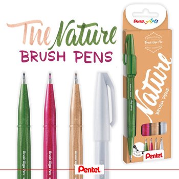 Popisovae ttekov Pentel touch SES15N-4 Natural sada Brush Sign Pen