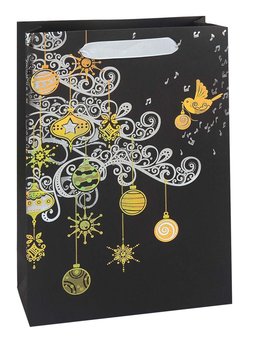 Taška vánoční dárková černá se zlatostříbrným potiskem, 22,5 x 33,5 x 10 cm