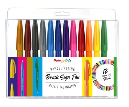 Popisovače štětečkové Pentel touch SES15-12 sada 12ti základních odstínů Brush Sign Pen