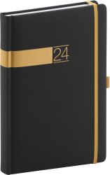 Denní diář Twill 2024, černo-zlatý, 15 × 21 cm