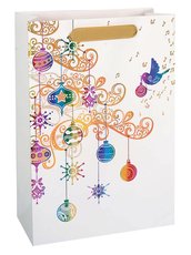 Taška vánoční dárková bílá s barevným potiskem, 22,5 x 33,5 x 10 cm