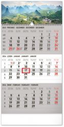 Nástěnný kalendář 3měsíční Krajina šedý – s českými jmény 2024, 29,5 × 43 cm