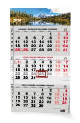 Nástěnný kalendář Tříměsíční A3 s mezinárodními svátky černý Příroda 2024